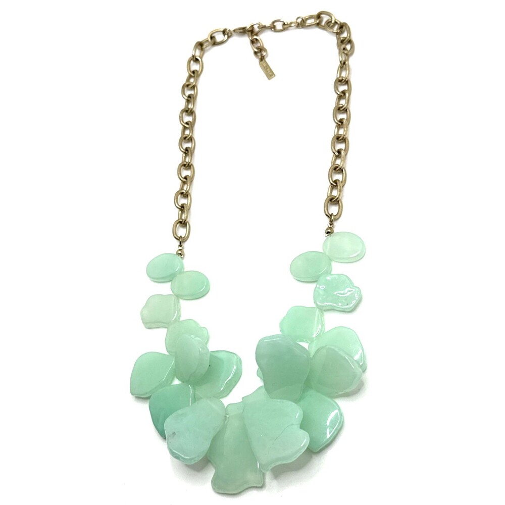 Sugarfix by Baublebar Aqua Blue Lucite Bib Necklace Chunky Statement Runway 21"